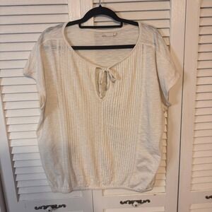 PRANA Womens Pleated Oatmeal Heathered Cap Sleeve Top SZ L